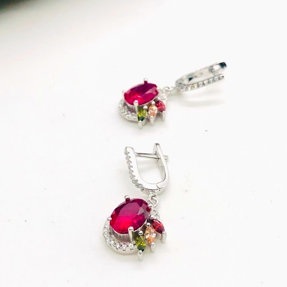 Beautiful Silver Ruby Peridot Citrine Earrings - Picture 13 of 17